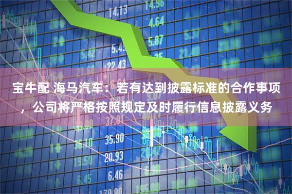 宝牛配 海马汽车：若有达到披露标准的合作事项，公司将严格按照规定及时履行信息披露义务